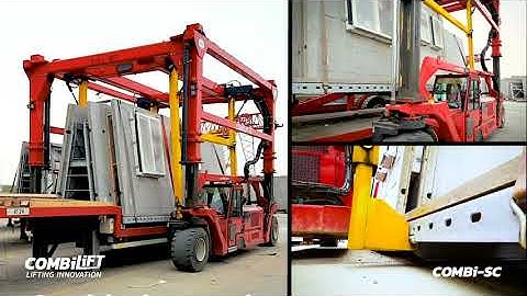 Straddle Carrier lifting Concrete Modular Builds -  Combilift