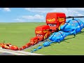Dinoco Helicopter And Lightning Mcqueen England Bus vs Thomas Train | BeamNG.Drive