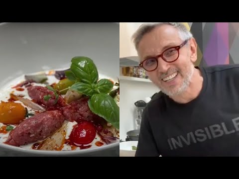 Quenelle di Tartare di Manzo su Zuppa di Yogurt e Misticanza