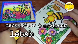 Menggambar dan mewarnai lebah...gradasi warna...tehnik ketik...