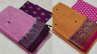 Chettinad Cotton Sarees 100 Counts Thread Border💐Saree Length 6.3 Meters 💐 With Running Blouse