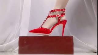 red high heels trample paper box