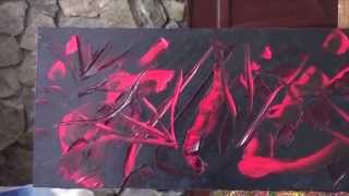 RSaccoOilonCanvas: Long Reds on Indigo, palette knife