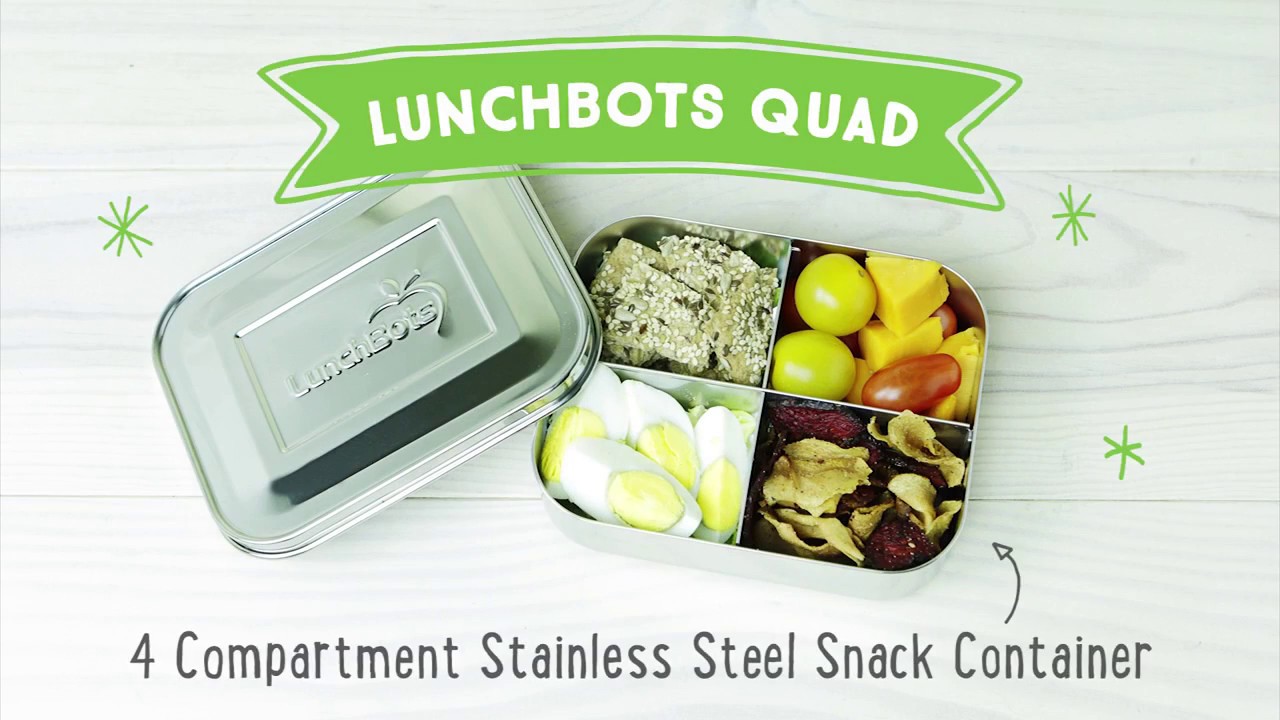 LunchBots Quad Stainless Steel 4 Compartment Bento Box Stainless