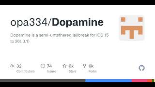 GitHub - opa334/Dopamine: Dopamine is a semi-untethered jailbreak for iOS 15 to 26(.0.1)
