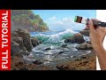 Tutorial : How to Paint Rocky Beach and Crashing Waves in Acrylics / JMLisondra