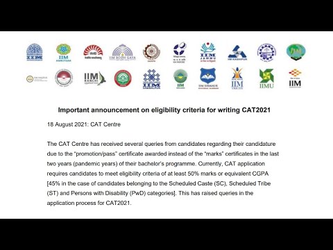 CAT Eligibility Criteria Update: no min grad %marks [2020, 2021 passouts & final year students]