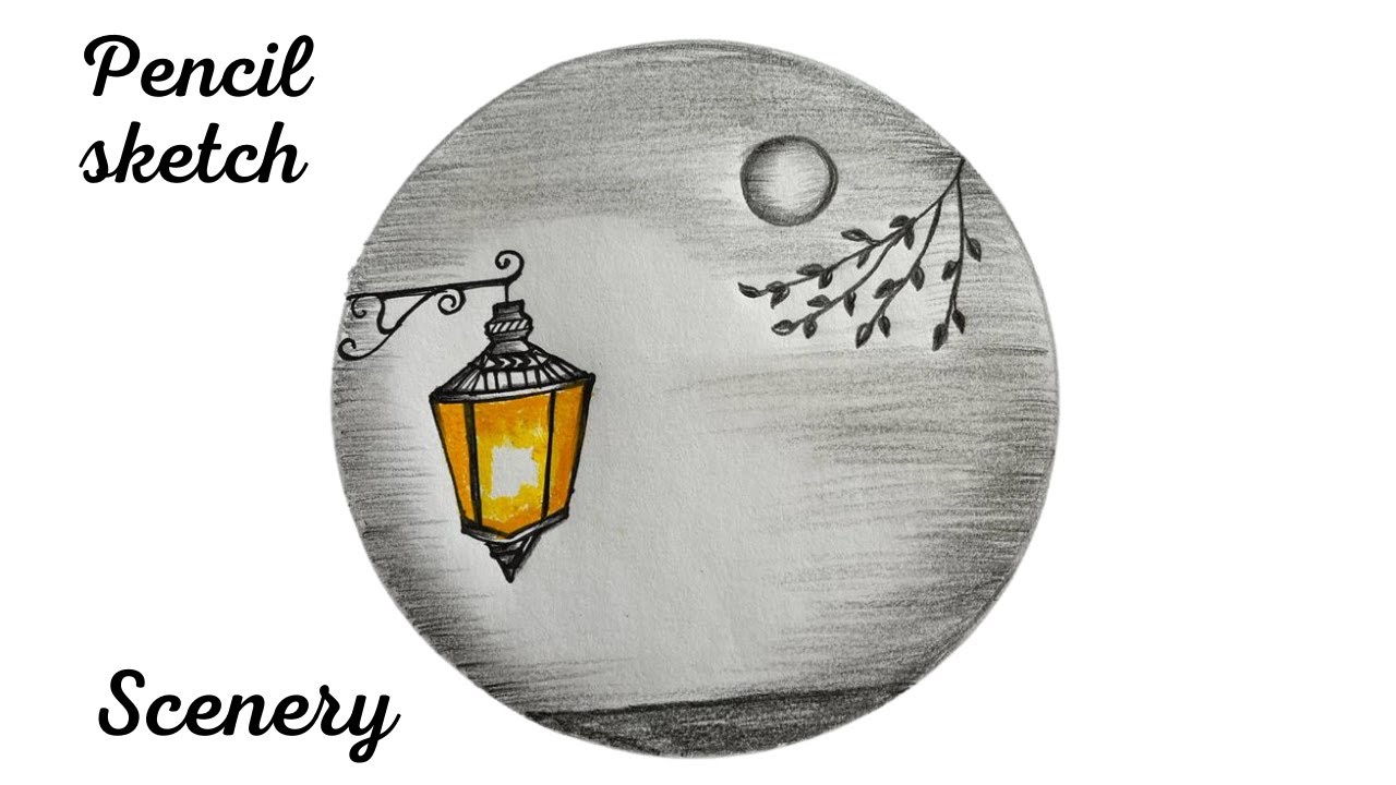 How to draw street lamp scenery moonlight vintage lamp drawing step by  step  YouTube