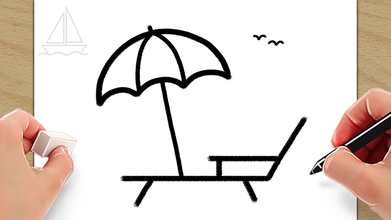 Beach striped closed umbrella, hand drawn doodle, sketch in pop art style,  black and white vector illustration Stock Vector | Adobe Stock