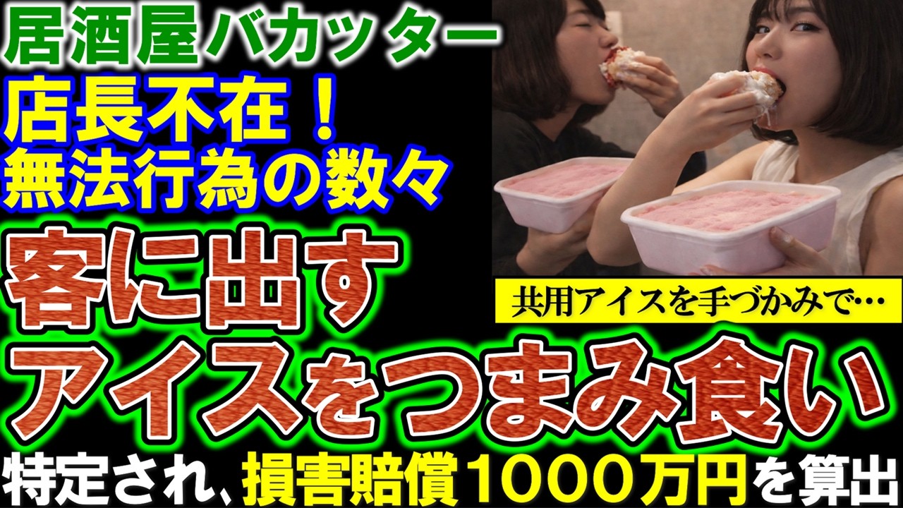 【居酒屋】バカッター特定され大騒動。共用アイスを素手で食べ、お客さんの料理で遊ぶなど無法行為の数々。莫大な損害賠償が危惧される。
