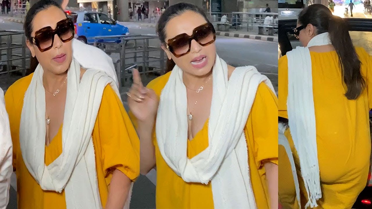 Rani Mukherjee Flaunts Her Huge Cleav@ges In Yellow Deep Neck Kurta @ Airport