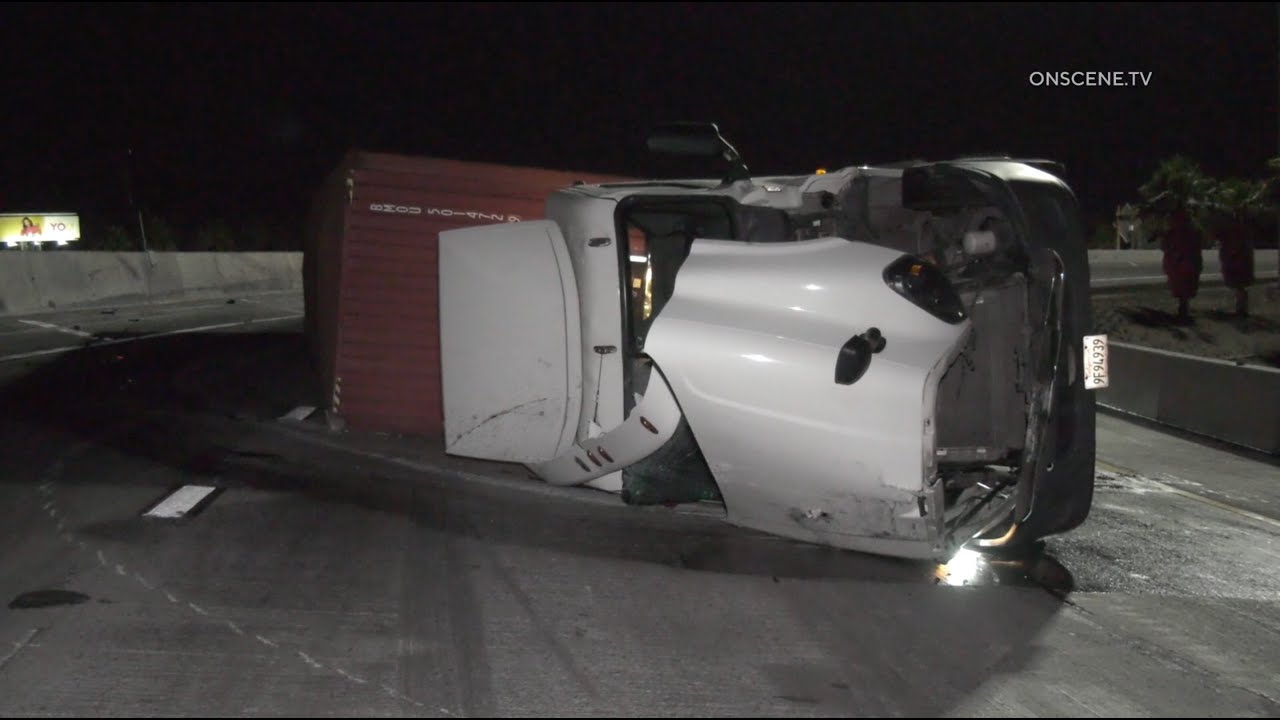 Semi Truck Rolls Over On Freeway | Orange - YouTube