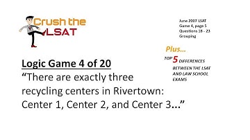 Logic Games Lesson 4 of 20 (June 2007 LSAT): There are exactly three recycling centers in Rivertown