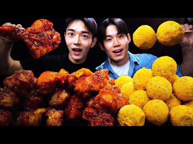 ASMR MUKBANG  매콤바삭 bhc치킨 신메뉴 쏘마치 맛쵸킹 양념치킨 사이드  뿌링치즈볼 게스트 먹방/ BHC SIDE& FRIED CHICKEN EATING SOUND