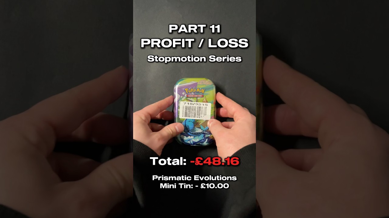Pokémon Prismatic Evolutions Mini tin opening in stop motion - god pack?! Profit / Loss - Part 11
