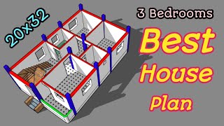 20x32 3bhk house plan design | 650 square feet building plan map | 20x32 Makan ka naksha