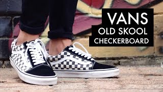 checkerboard vans old skool on feet