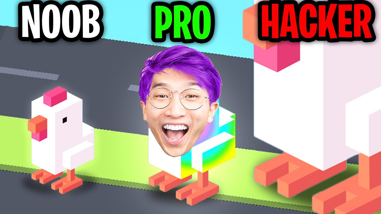 Can We Go NOOB vs. PRO vs. HACKER In CROSSY ROAD!? (Let's Play CROSSY ROAD!)