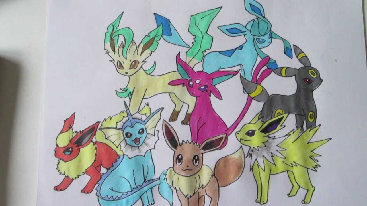 How to draw Pokemon: No.133 Eevee and all its evolutions ...