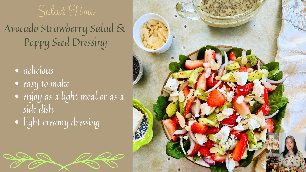 AVOCADO STRAWBERRY SALAD WITH POPPY SEED DRESSING | HOMEMADE SALAD & DRESSING