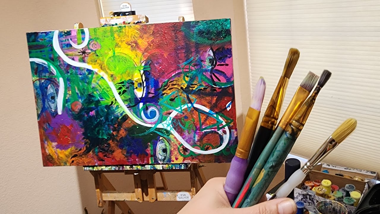 Making a colorful abstract acrylic painting | Eva Salyer Art is live!