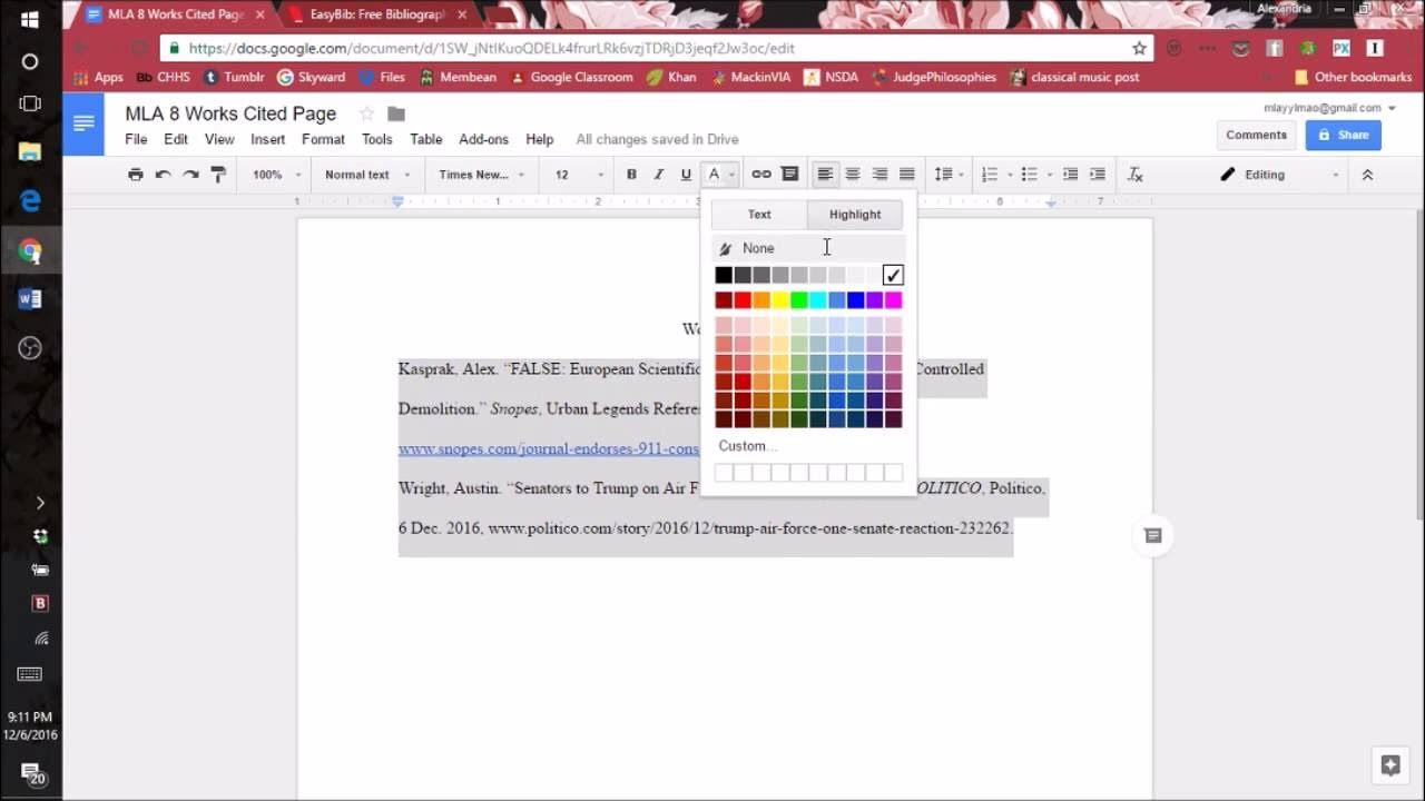 How To Create an MLA 8 Works Cited Page in Google Docs YouTube