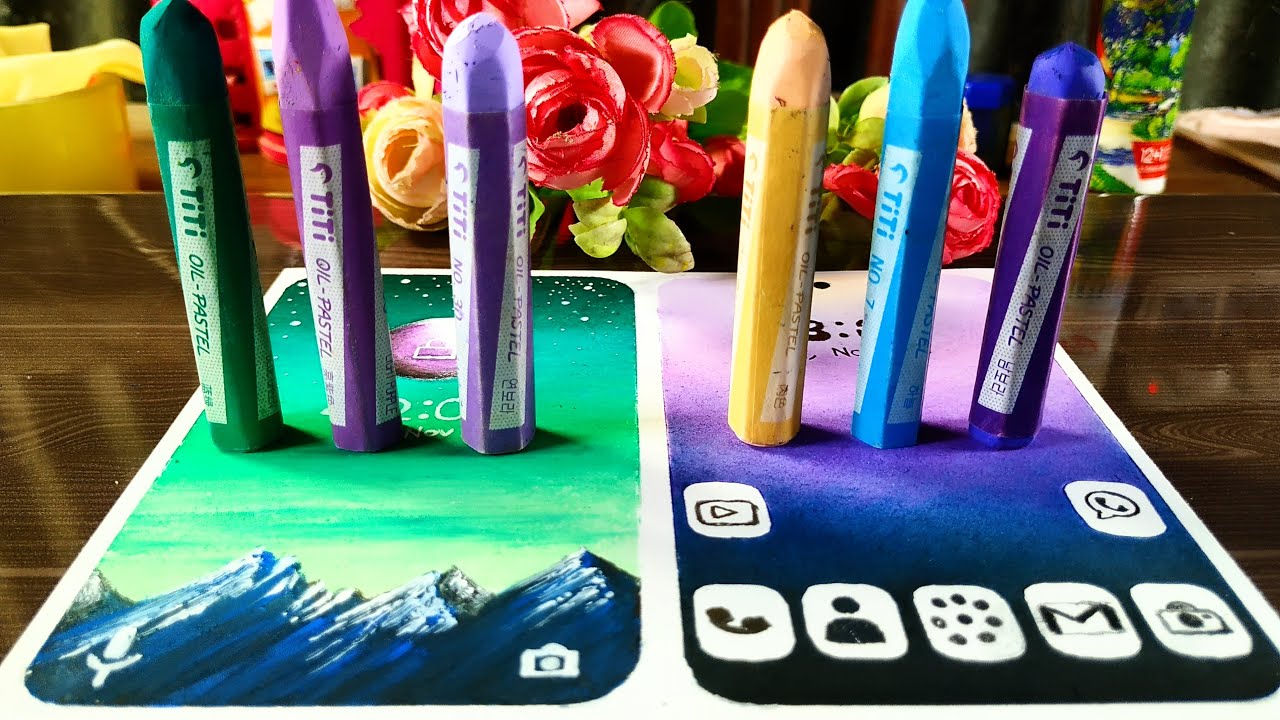 Phone's Wallpaper drawing by oil pastel | Home and lock screen drawing step by step