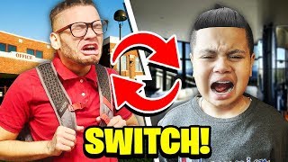 SWITCHING LIVES WITH MY LITTLE BROTHER FOR 24 HOURS!!! **I WENT TO KAYLENS SCHOOL FOR A DAY!** 😱