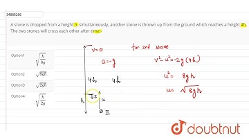 A stone is dropped from a height h. simultaneously, another stone is thrown up from the ground
