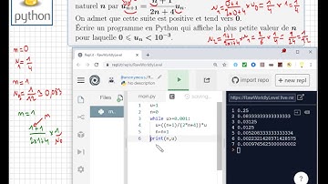 Python - suite - Déterminer le plus petit entier n tel que Un⩽0.001 - Algorithme de Seuil - Piège !