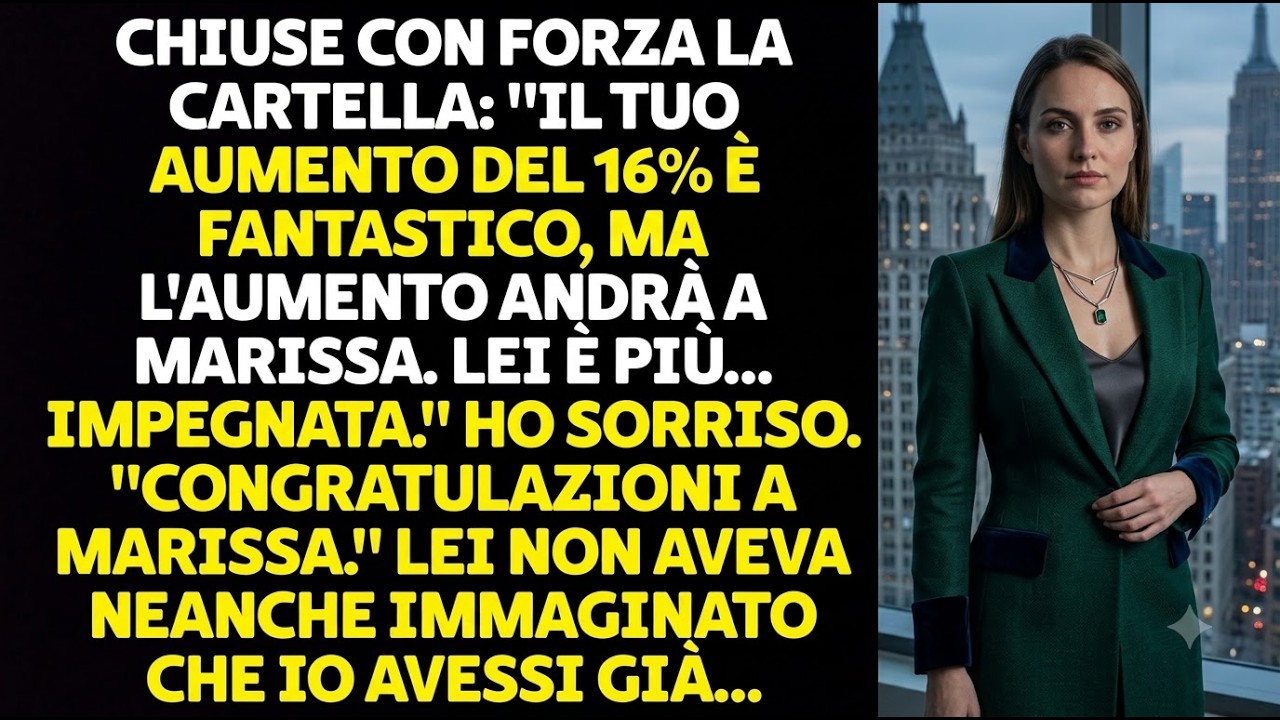 Quel sorriso da risorse umane, tirato su denti troppo bianchi per essere veri, stava ancora lì mentre le sue dita curate proteggevano la mia valutazione annuale come se fosse un segreto. "I tuoi...