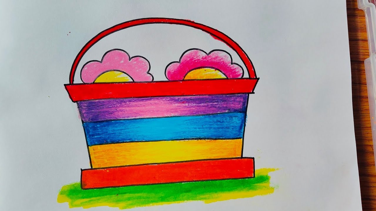 Simple Flower Busket Drawing//How to draw flower basket drawing for ...