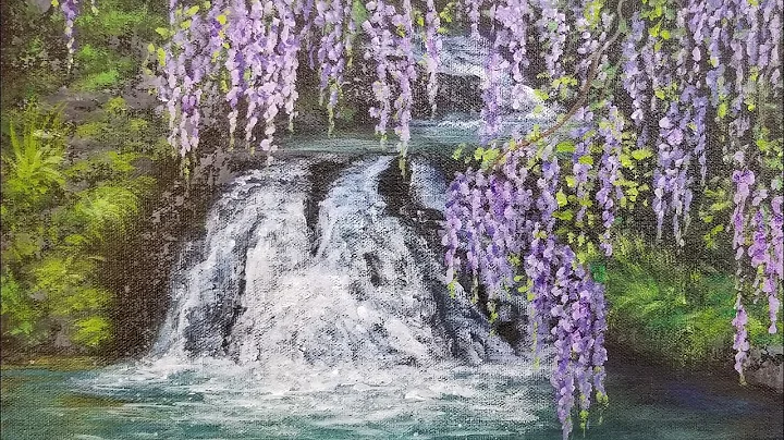 Wisteria Waterfall Landscape Acrylic Painting LIVE...