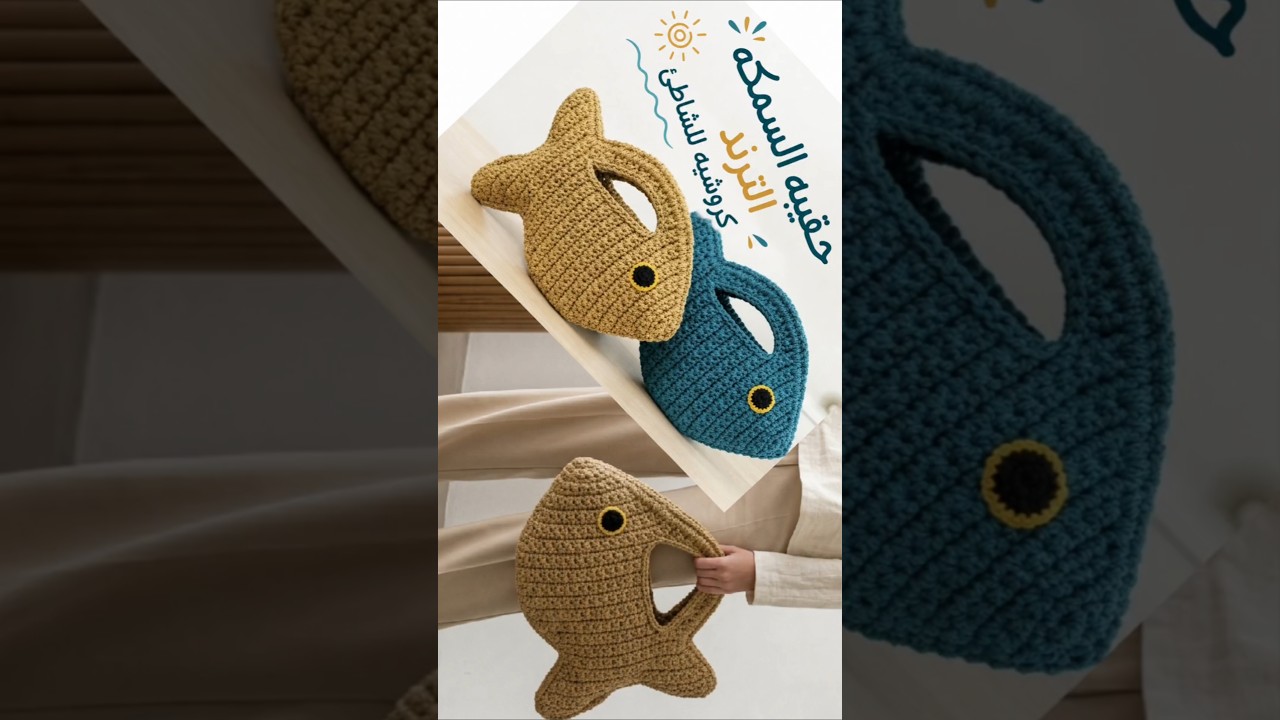 حقيبة شاطىء كروشيه ترند على شكل سمكه crochet bag #shorts