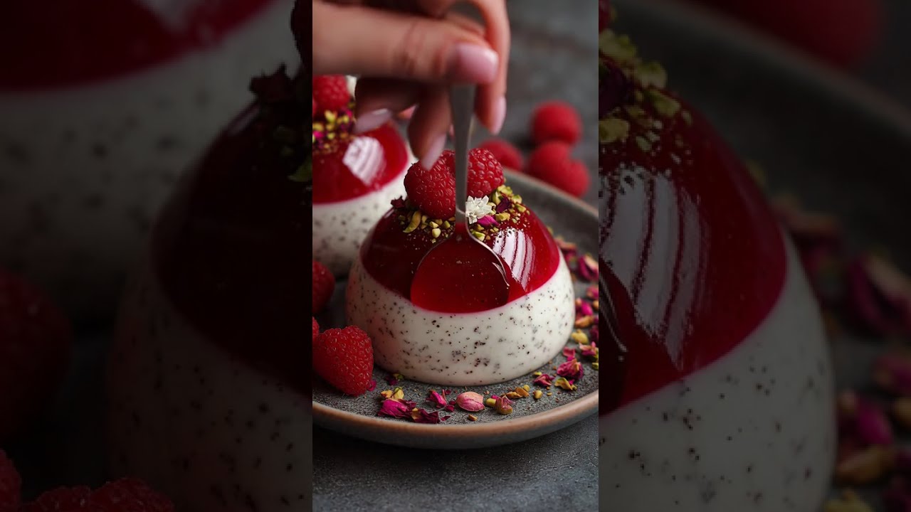 “Silky Raspberry Panna Cotta with Gorgeous Jelly Layer 🍓✨ | Easy Dessert Recipe”