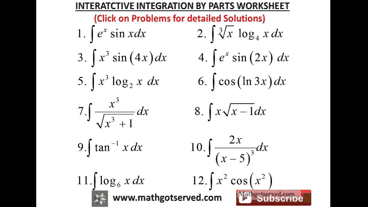 integration by parts interactive worksheet YouTube