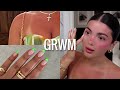 My summer look  glazed skin glowy makeup  slicked hair routine