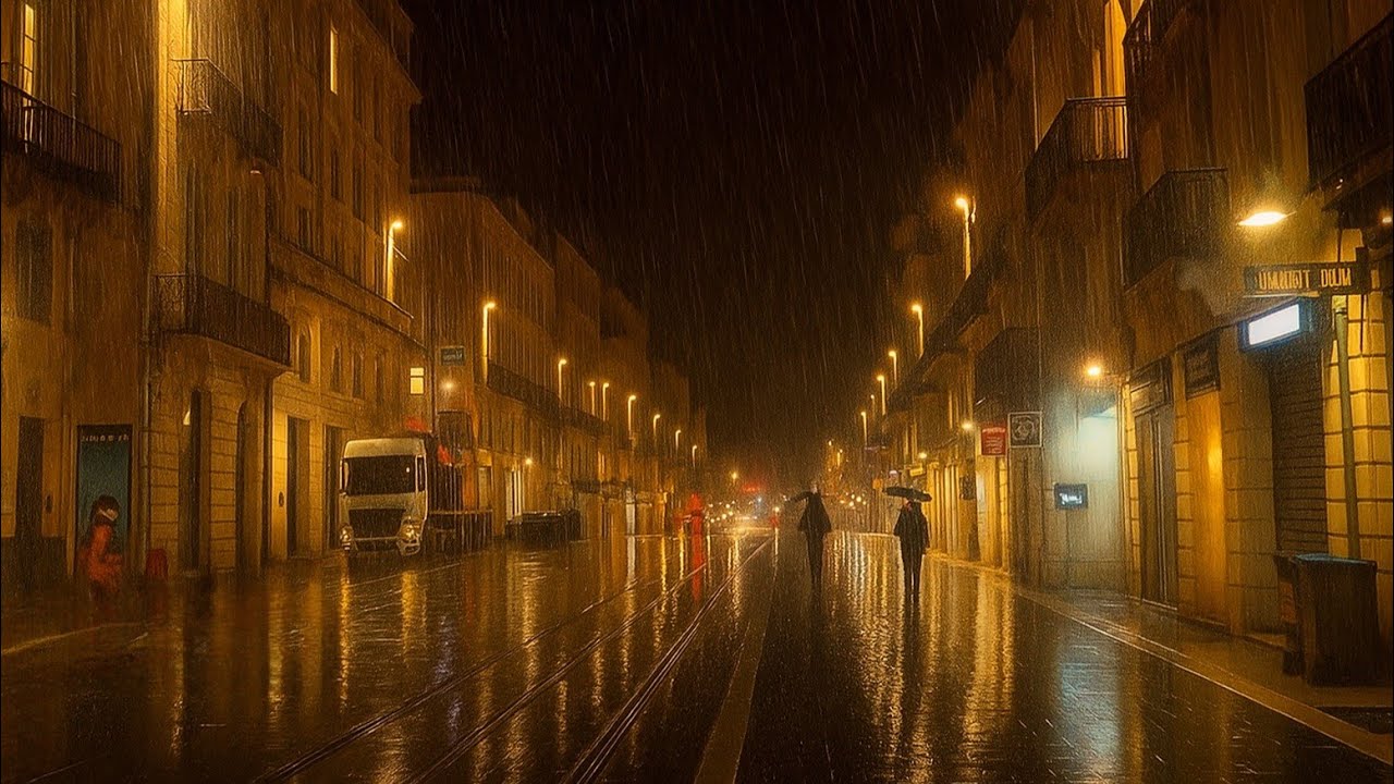 [No car noises] Night Rain walk  | ASMR Rain sounds for sleeping