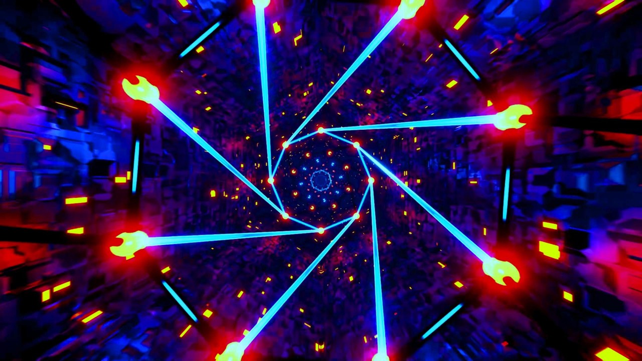 🔷 Écran de Veille 4K – Tunnel Néon Énergétique Bleu et Rouge – DJ Futuriste (Sans Son)