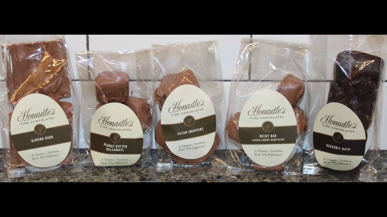 Honadle’s Chocolates: Almond Bark, Peanut Butter Meltaways, Pecan Snappers, Becky Bar,Heavenly Hash