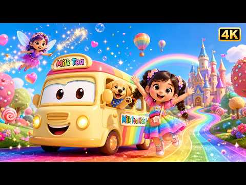 🌈 Wheels on the Bus Adventure! 🚌 Fun Sing Along Kids Song | Milk Tea Kids Land