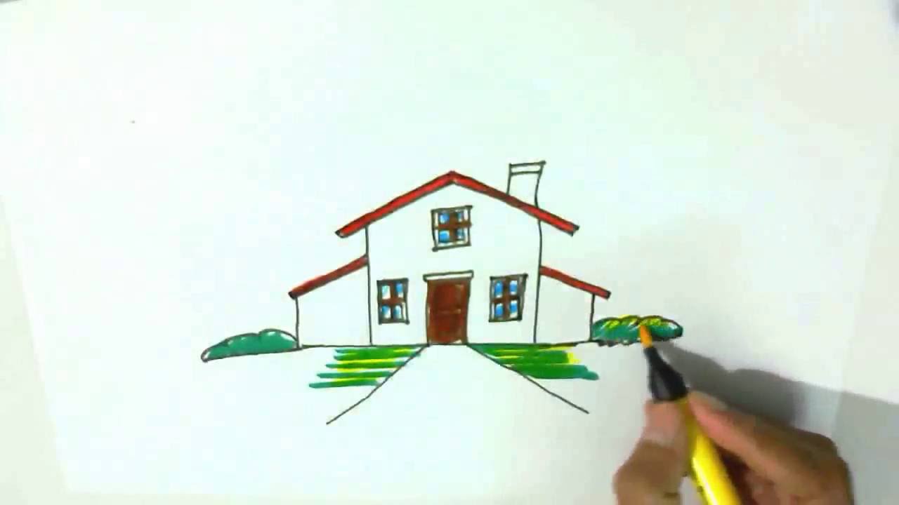How to draw a house - in easy steps for children, kids ...