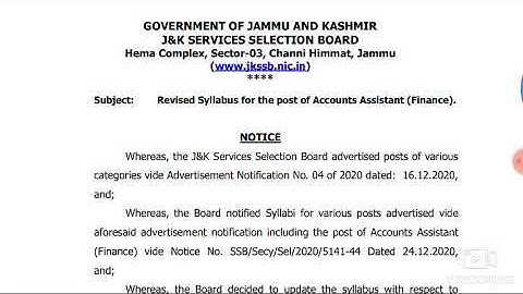 Finance account assistant  syllabus changed by Jkssb , 900+ posts