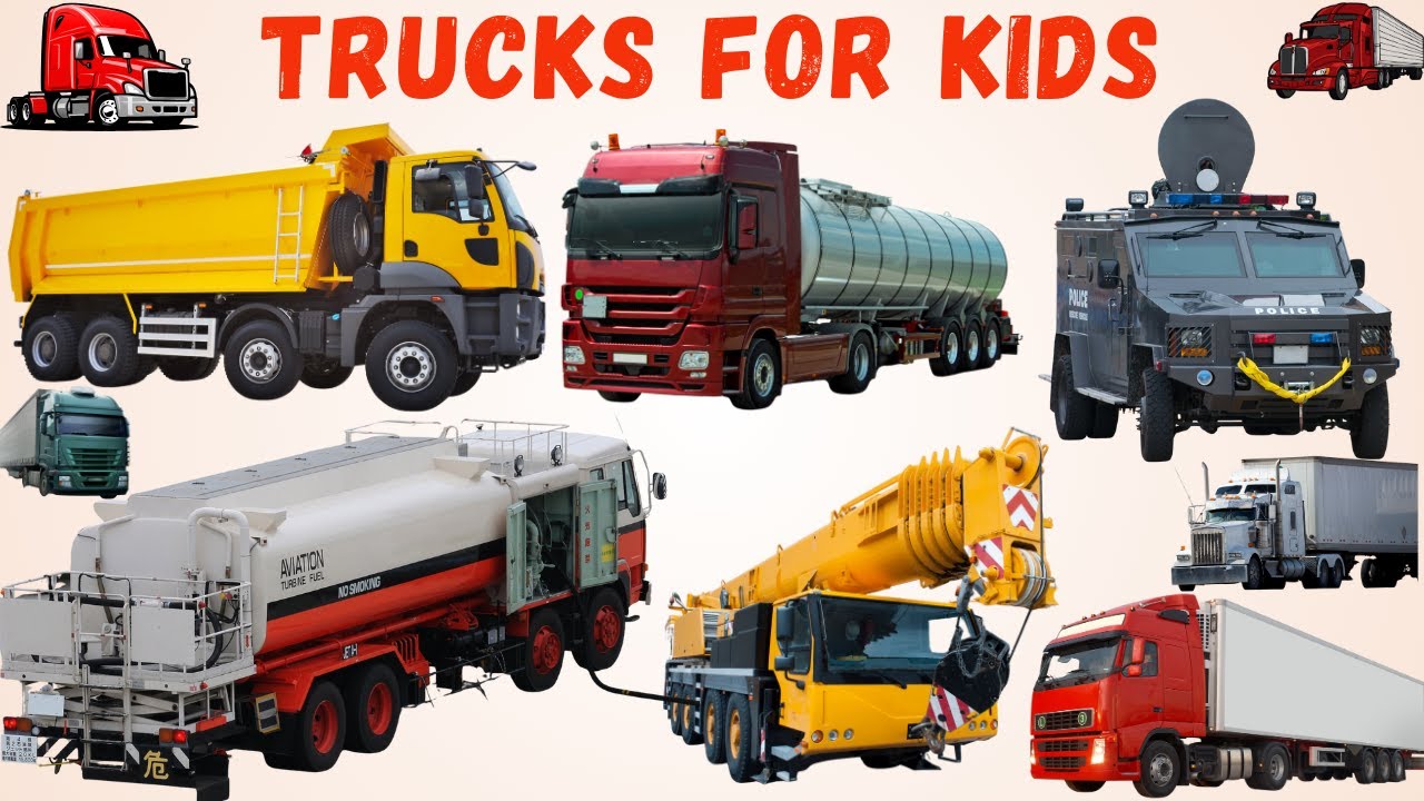 Грузовики для детей: изучаем названия транспортных средств на английском языке. Пожарная машина, ...