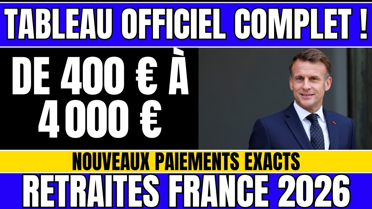 🚨 Retraites France 2026 : Nouveaux paiements exacts de 400 € à 4 000 € — Tableau officiel complet !