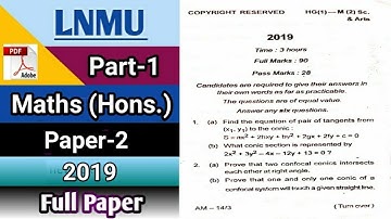 Lnmu BSC part 1 Maths Honours paper 2 2019 || by study with kumar keshav