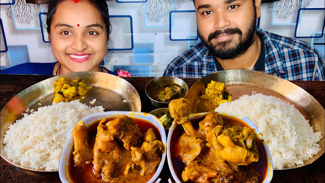 Big bite Eating🔥Chicken curry saag fish curry vegetable fry Bengali