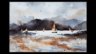 Practice Warms vs Cools - Limited Palette - Real Time Start 2 Finish Sailboat Landscape Watercolor