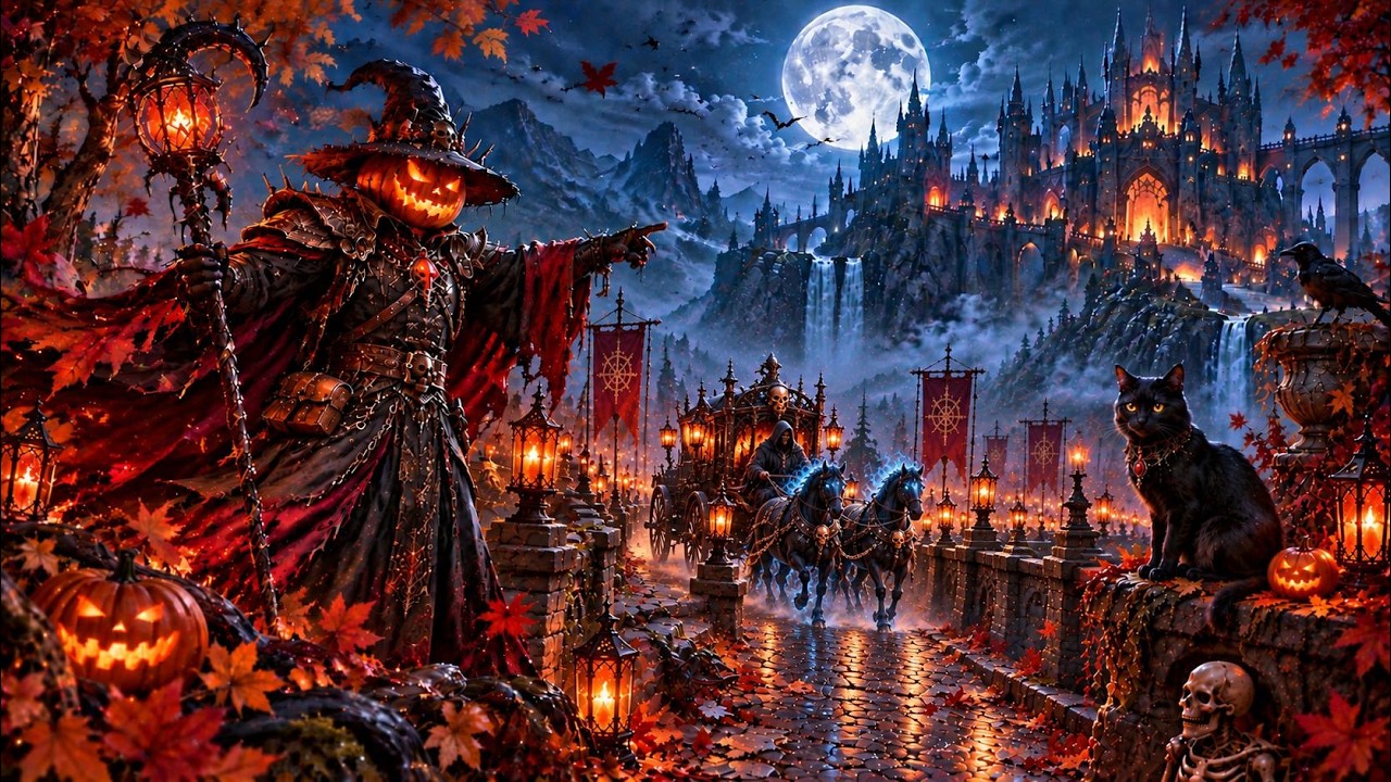 Spooky Village & Cozy Autumn Night ๐ Relaxing Halloween Ambience ๐ป Haunted Sounds, Halloween Music