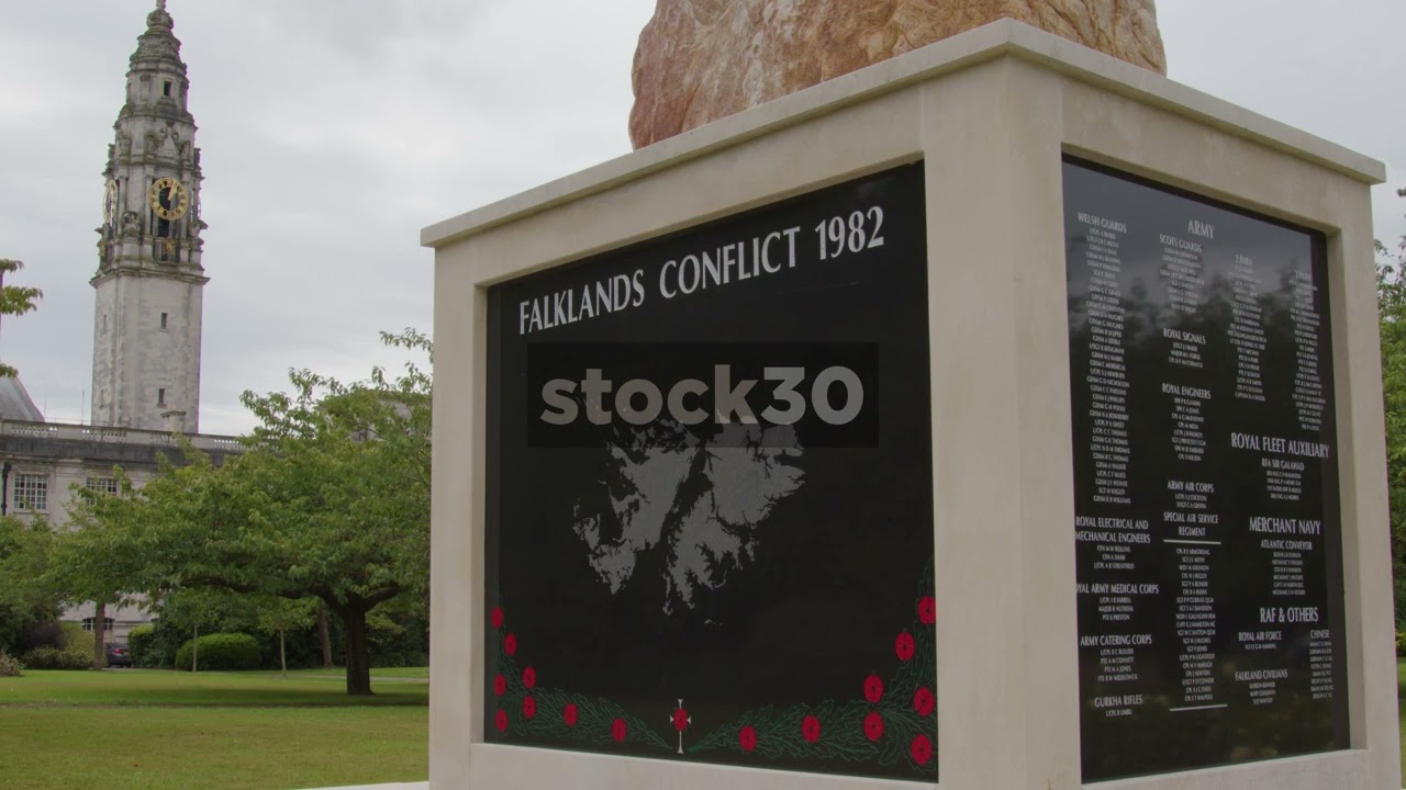 Close Up Shot Of Falklands War Memorial, Alexandra Gardens, Cardiff, Wales, UK